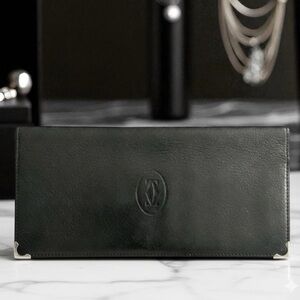 Cartier Must de Cartier Black Calfskin Bifold Long Wallet Silver Hardware